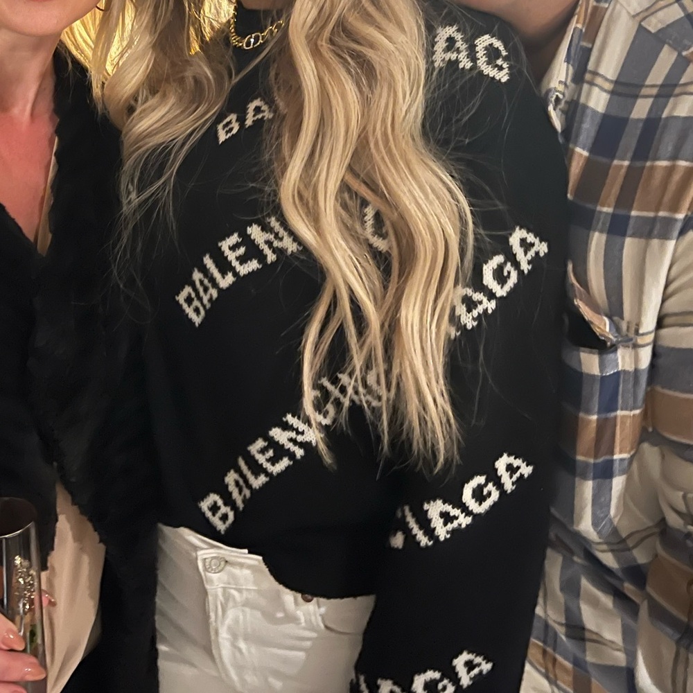 Balenciaga Intarsia Logo Cropped Crewneck Sweater